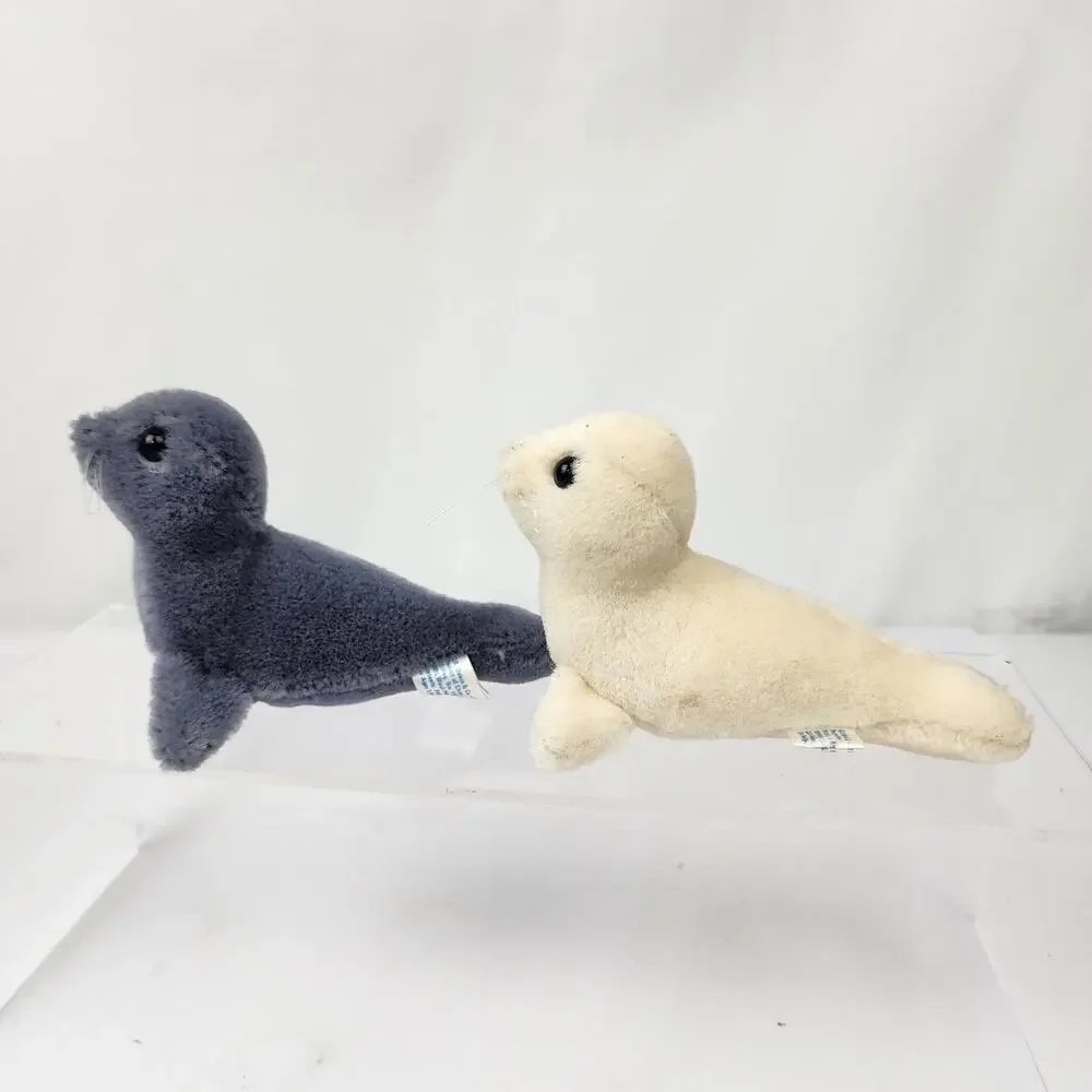 2 1983 Dakin Plush Mohair 100% Wool Baby Seal Pups Gray & White 5.5